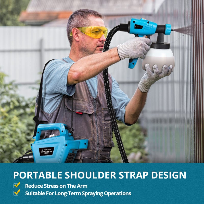 Tilswall Paint Sprayer, 800W HVLP 1200ML/Min Electric Spray Paint Gun with 2.5M Air Hose, 1300ML Detachable Container, 3 Nozzle Sizes & 3 Patterns, High Power Painter for Furniture, Cabinet, Fence - Image 2